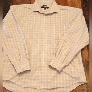 XL Pronto Uomo Cream and tan plaid Long Sleeve Button Up no iron dress shirt